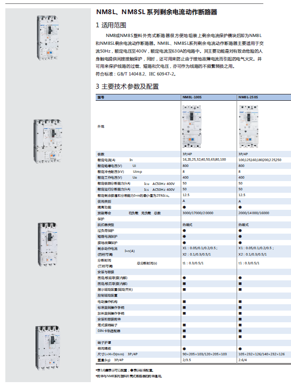 NM8L、NM8SL系列剩余電流動(dòng)作斷路器選型