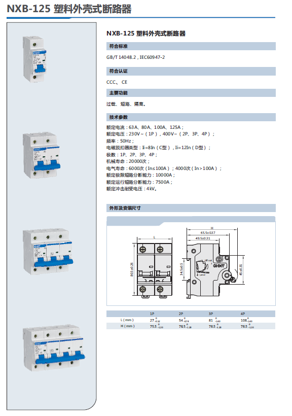 NXB-125G小型斷路器選型手冊(cè)